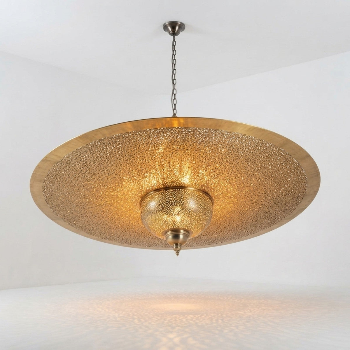 Oversized handcrafted Moroccan filigree brass dish pendant light from NEOMEDINA