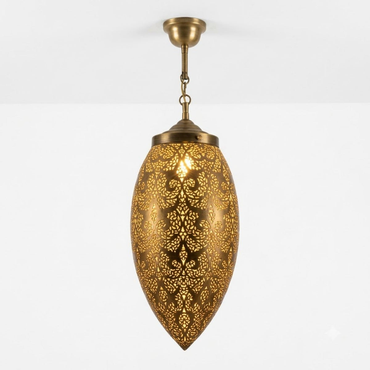 Pierced Moroccan brass teardrop pendant light for dining room decorating inspiration