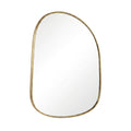 Front view of a hand-etched brass wall mirror on a white background