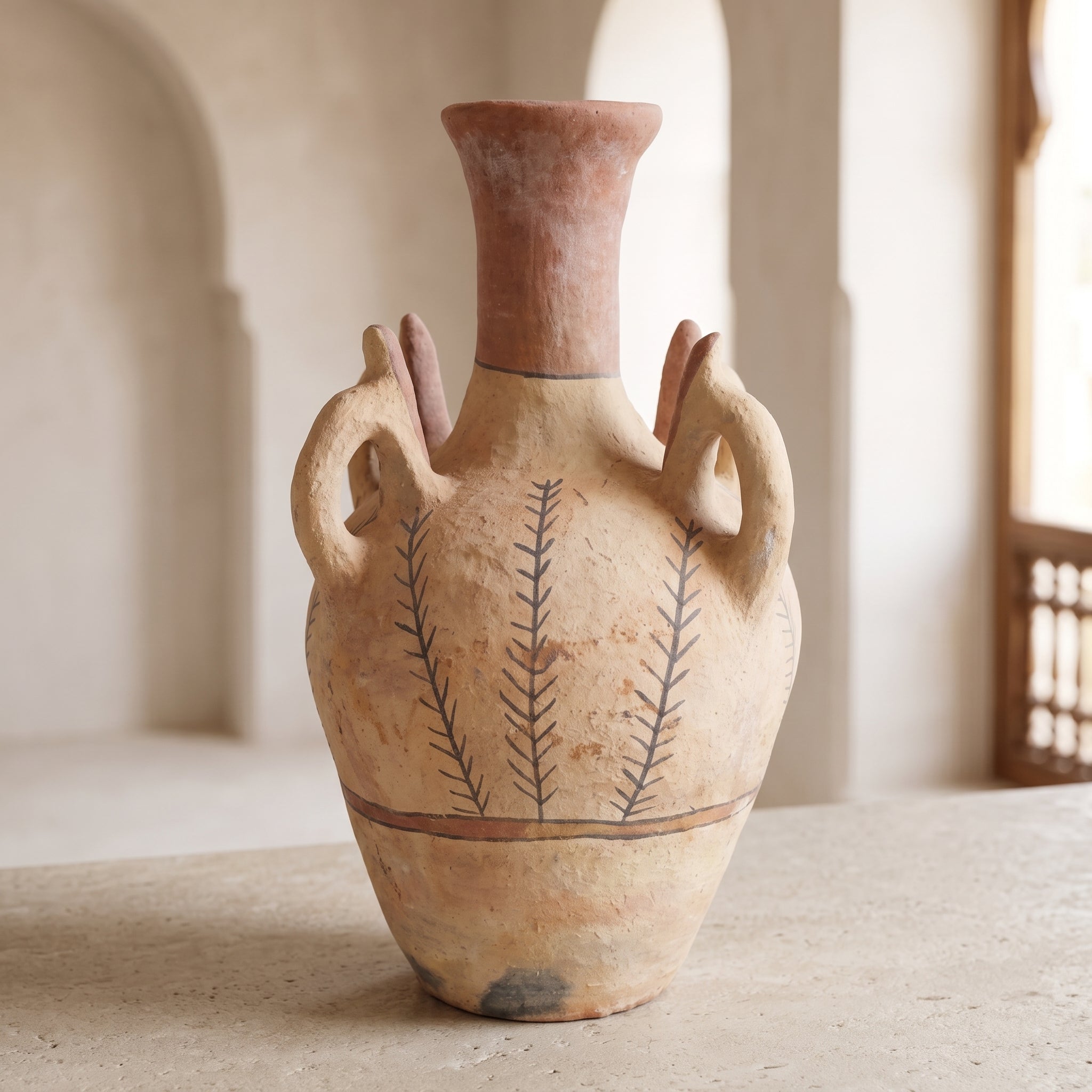 Handmade ceramic vase with natural finish displayed in a neutral interior