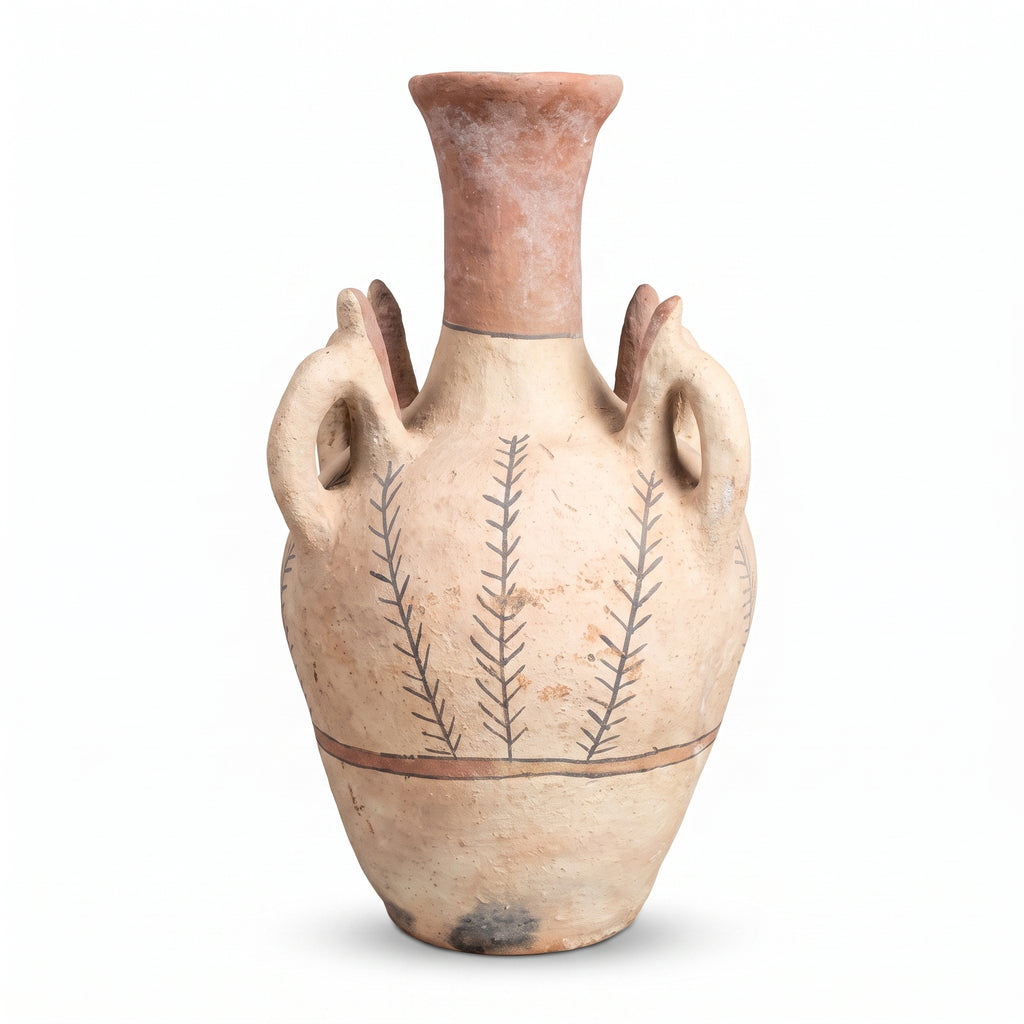 Front product view of a textured Moroccan ceramic vase with sculpted handles