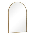 Moroccan arched brass wall mirror with a slim gold-toned frame on a white background