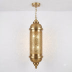 NEOMEDINA Moroccan cylindrical pierced brass pendant lantern