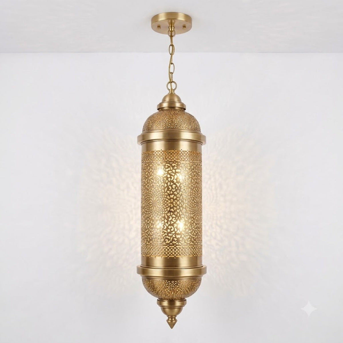 NEOMEDINA Moroccan cylindrical pierced brass pendant lantern
