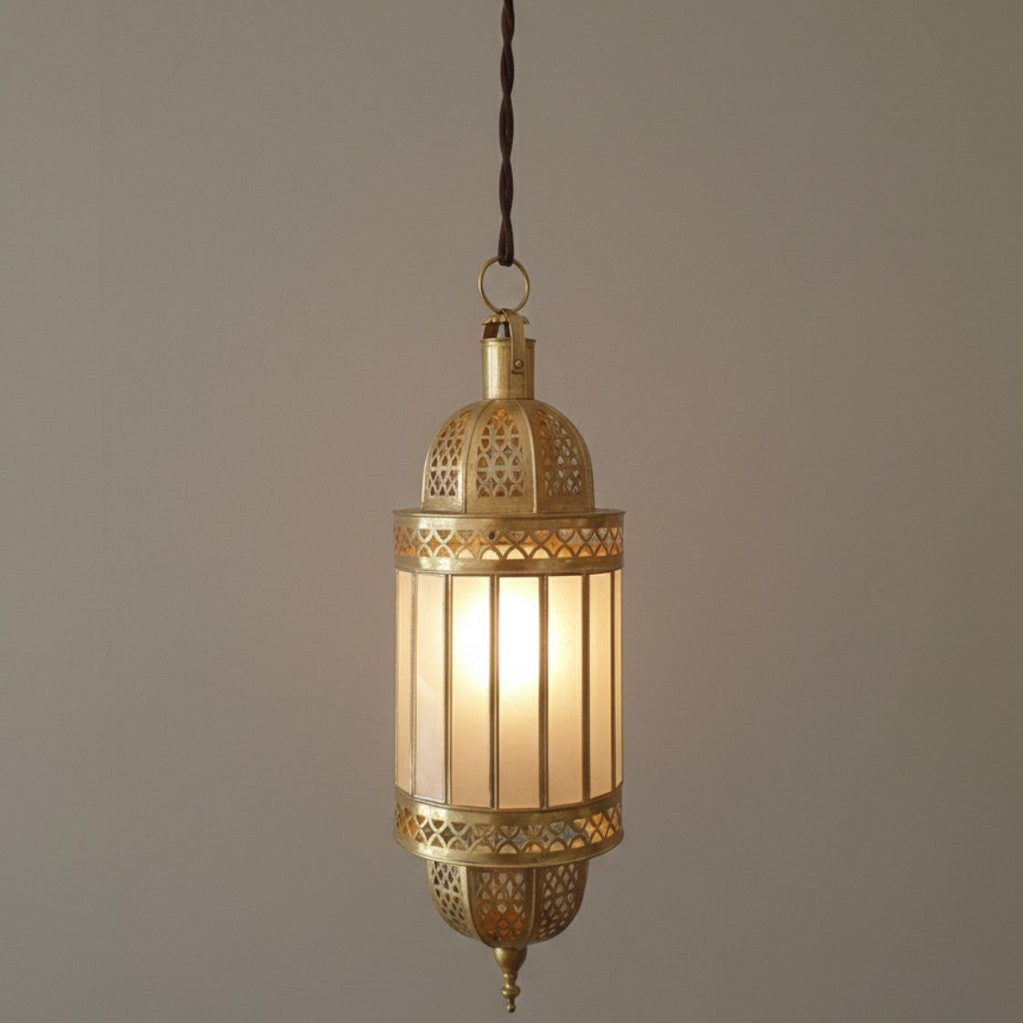 NEOMEDINA Moroccan glass and brass cylindrical lantern pendant