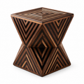 Modern Wood Side Table with Herringbone Inlay on a white background