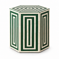 Medina Hexagon Bone Inlay Side Table, Geometric Green Moroccan Accent Table on a white background