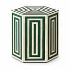 Medina Hexagon Bone Inlay Side Table, Geometric Green Moroccan Accent Table on a white background