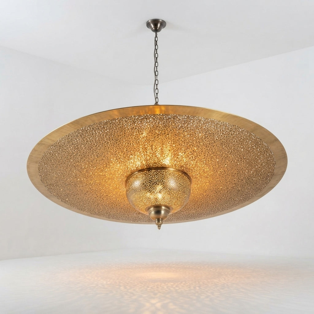 NEOMEDINA large Moroccan filigree brass dish pendant light