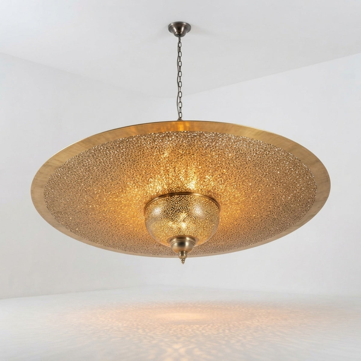 NEOMEDINA large Moroccan filigree brass dish pendant light