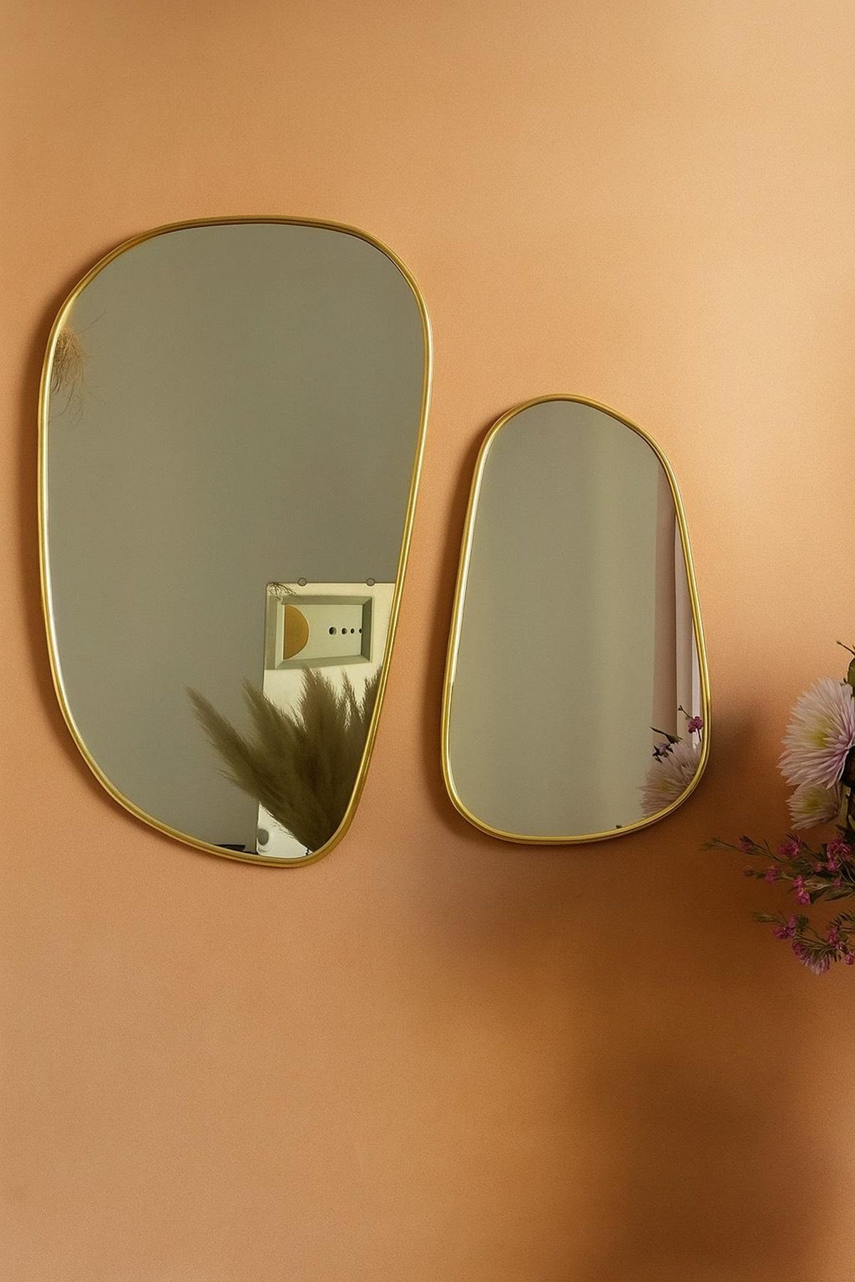 Moroccan Brass Asymmetrical Wall Mirror – Flowing Outline
