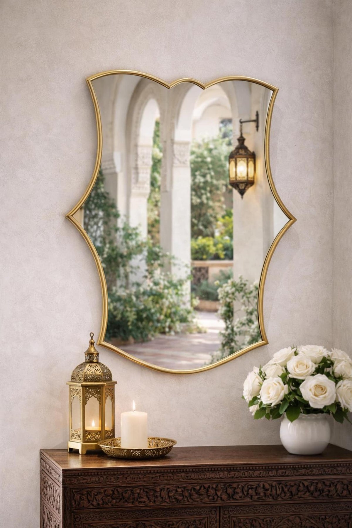 Moroccan Brass Asymmetrical Wall Mirror – Scalloped