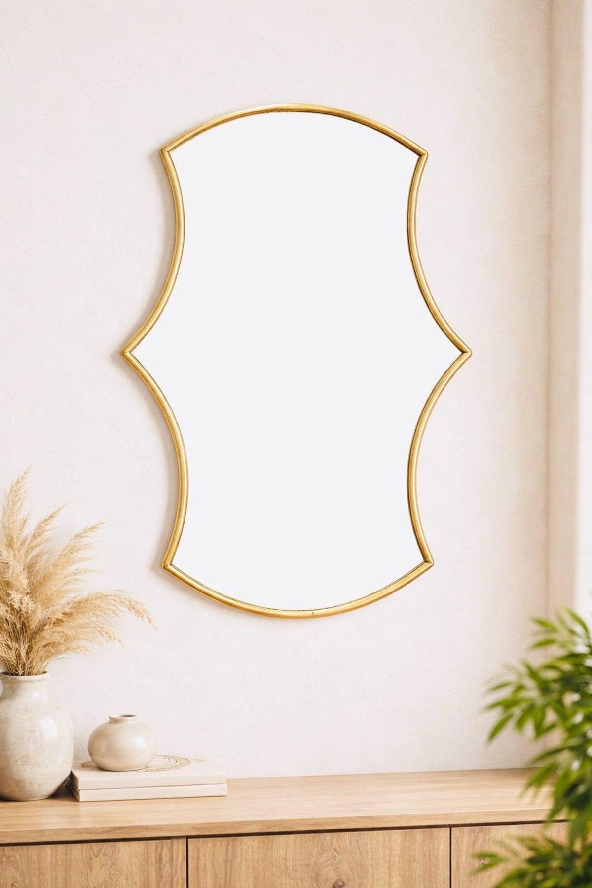 Moroccan Brass Asymmetrical Wall Mirror – Sculptural