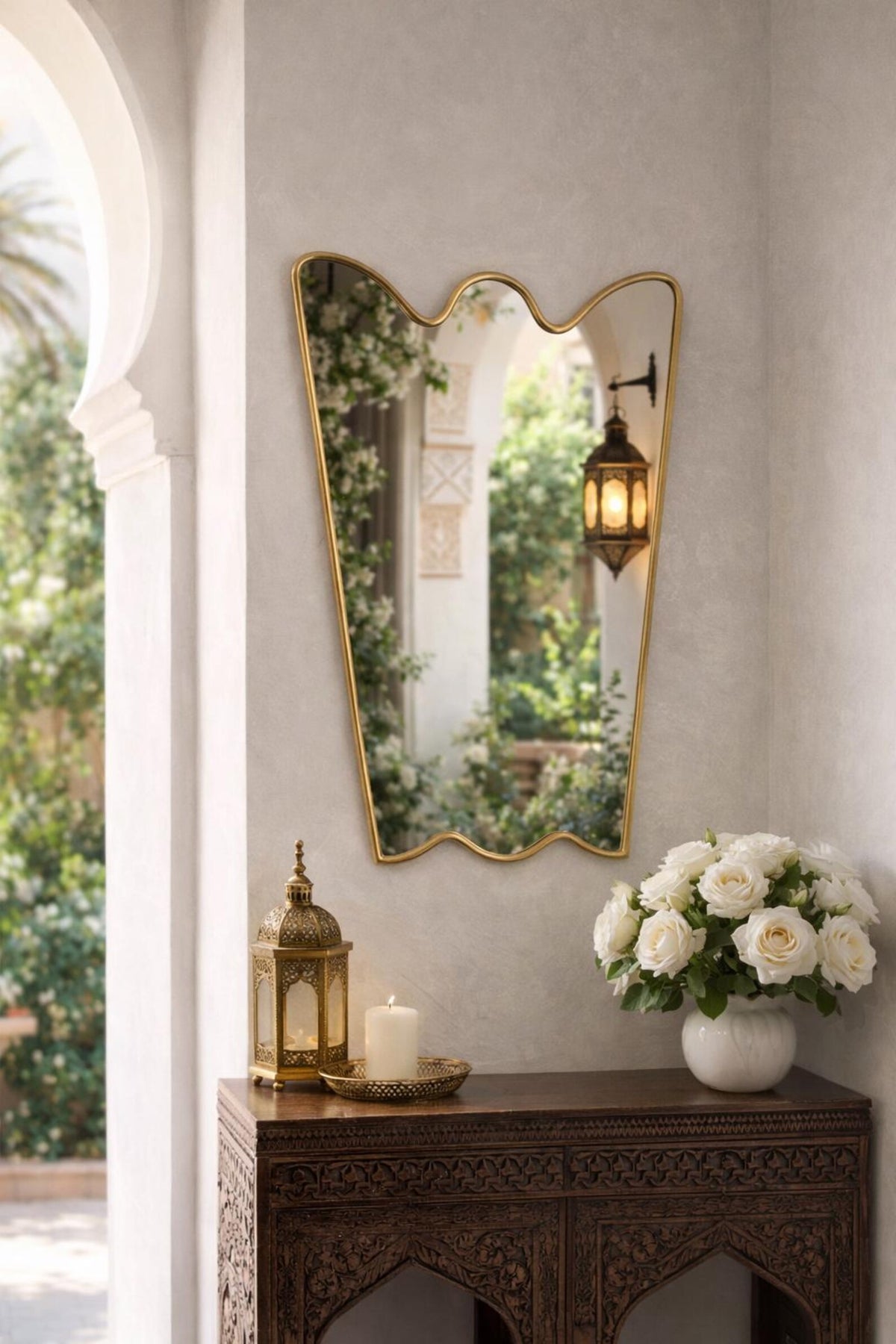 Moroccan Brass Butterfly Wall Mirror – Wavy Outline