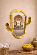 Moroccan Brass Cactus Wall Mirror – 40 × 24 cm