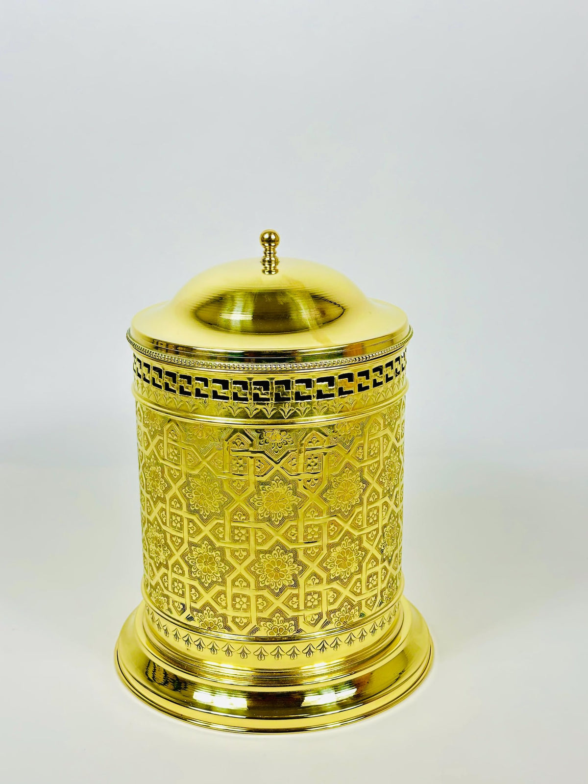 Moroccan Brass Lidded Wastebasket – Decorative, 36 cm