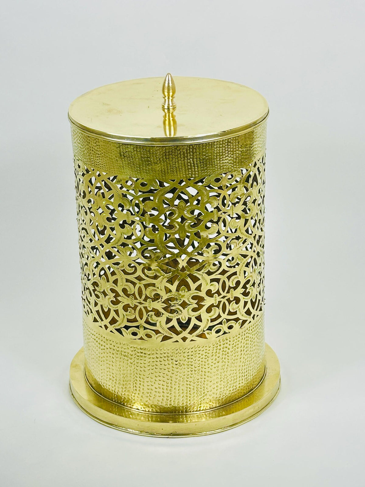 Moroccan Brass Lidded Wastebasket – Openwork, 43 cm
