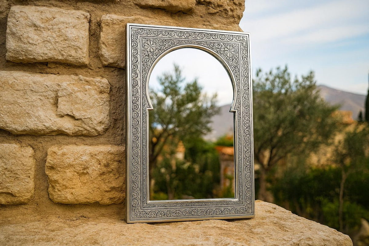 Moroccan Brass Mosque Arch Mirror – Floral Detail