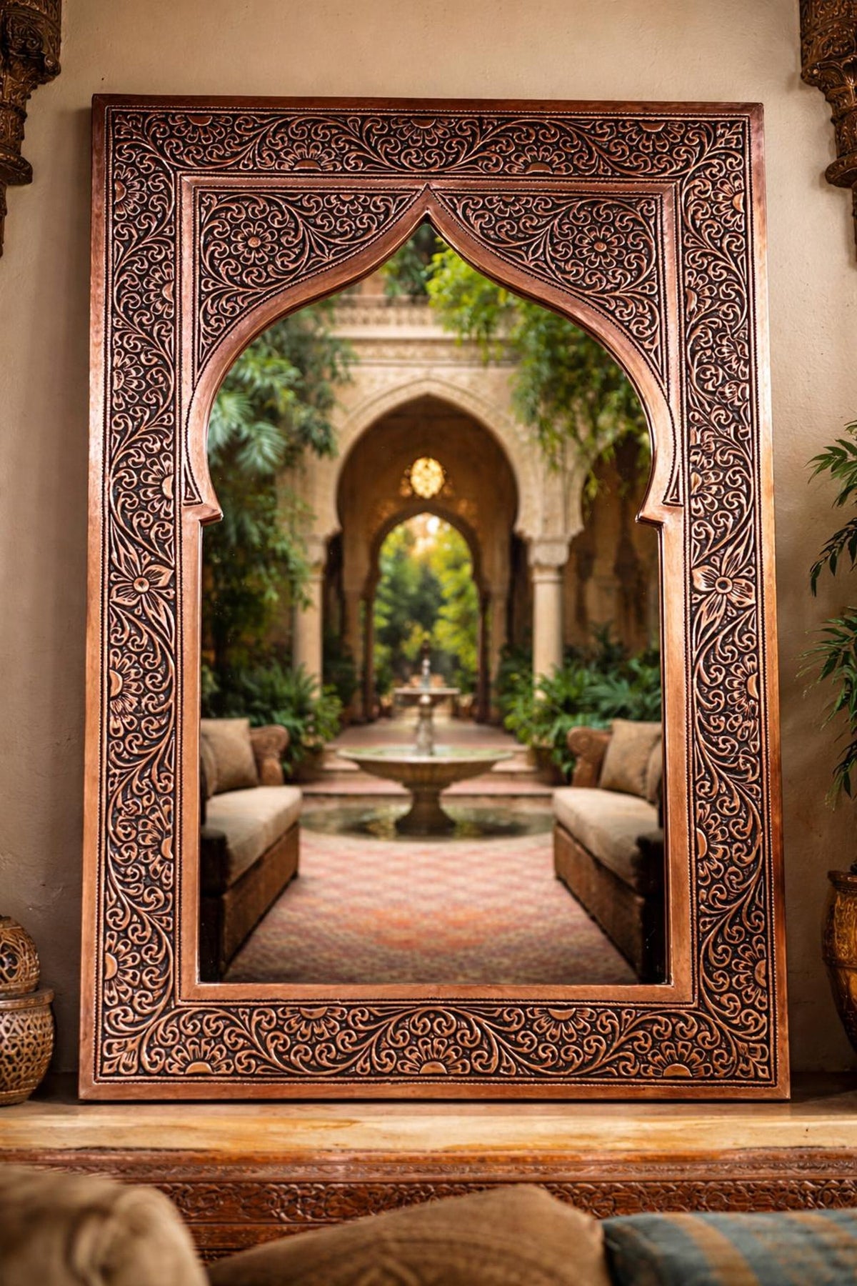 Moroccan Brass Mosque Arch Mirror – Ornate Frame