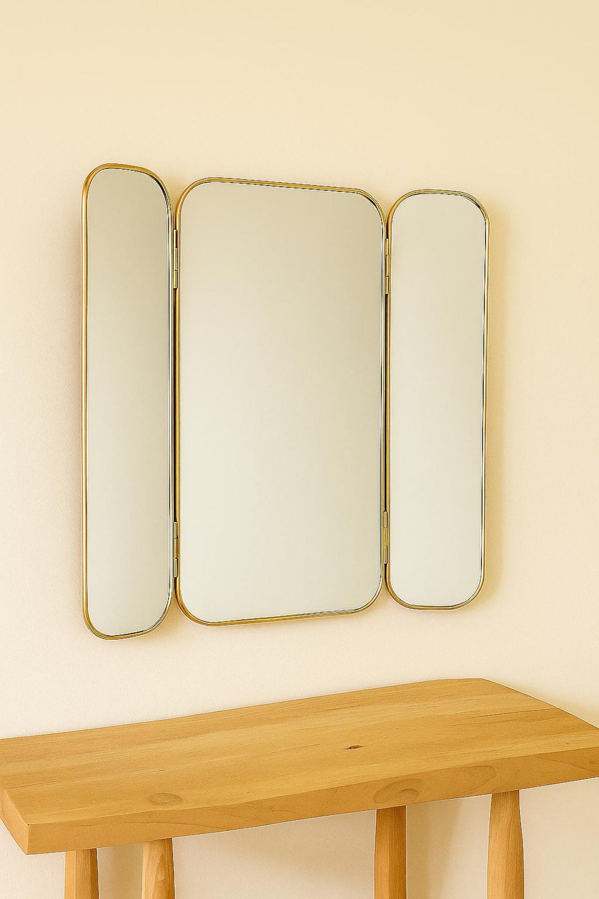 Moroccan Brass Triptych Wall Mirror – Folding Gold