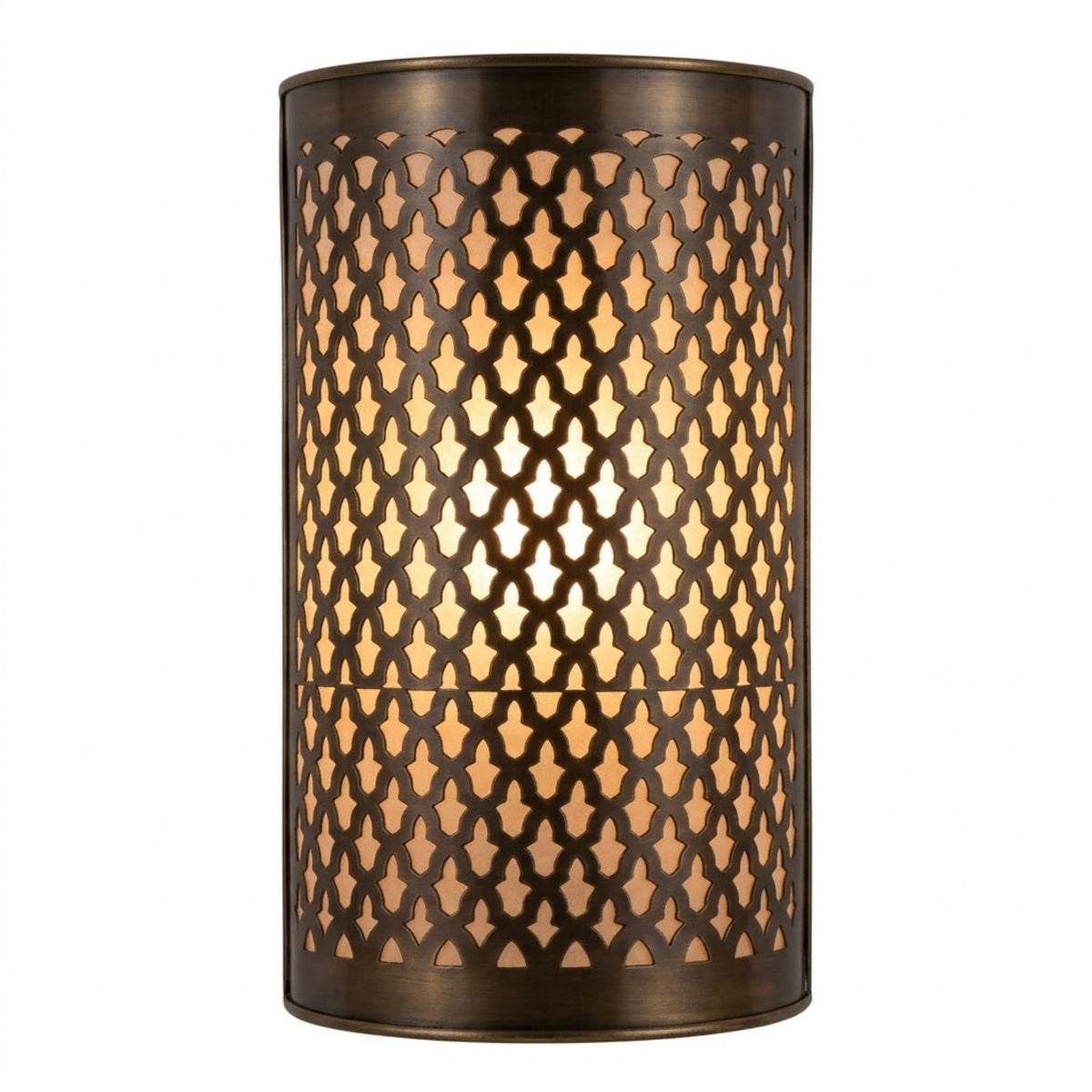 Moroccan brass wall sconce with lattice pierced pattern, 27 by 16 cm
