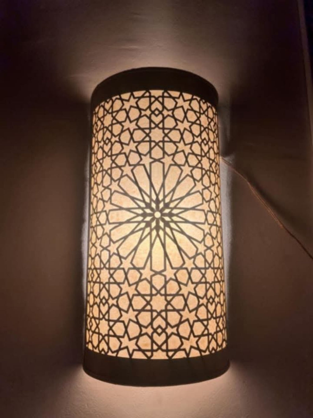 Moroccan brass wall sconce with rosette pierced pattern, 27 by 16 cm