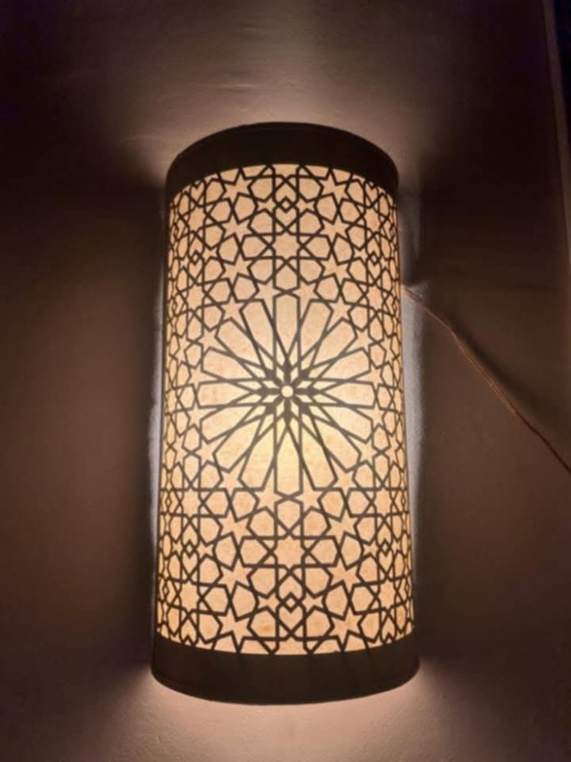 Moroccan brass wall sconce with rosette pierced pattern, 27 by 16 cm