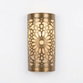 Moroccan brass wall sconce with starburst pierced pattern, 27 by 16 cm