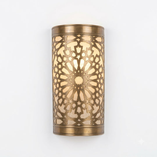 Moroccan brass wall sconce with starburst pierced pattern, 27 by 16 cm