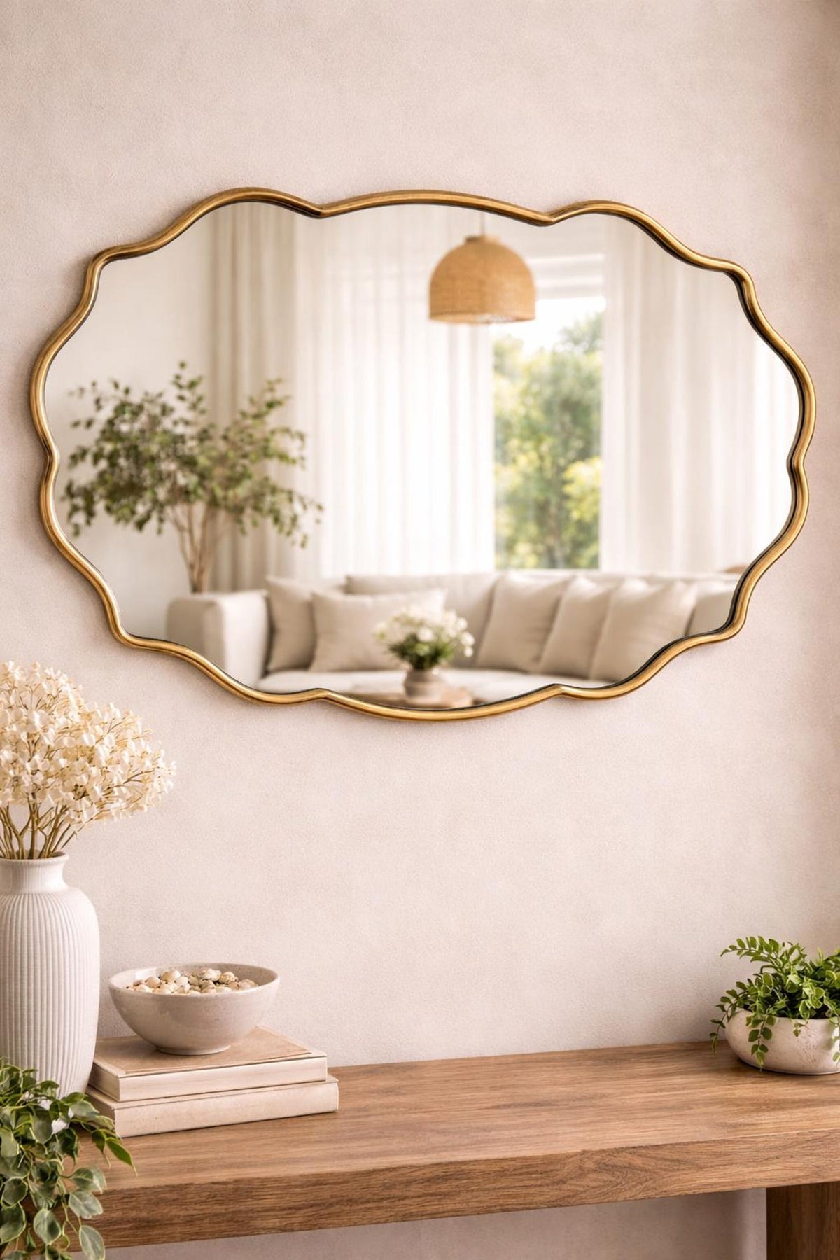 Moroccan Brass Wavy Oval Wall Mirror