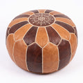 Handmade Moroccan leather pouf in two-tone brown with star embroidery