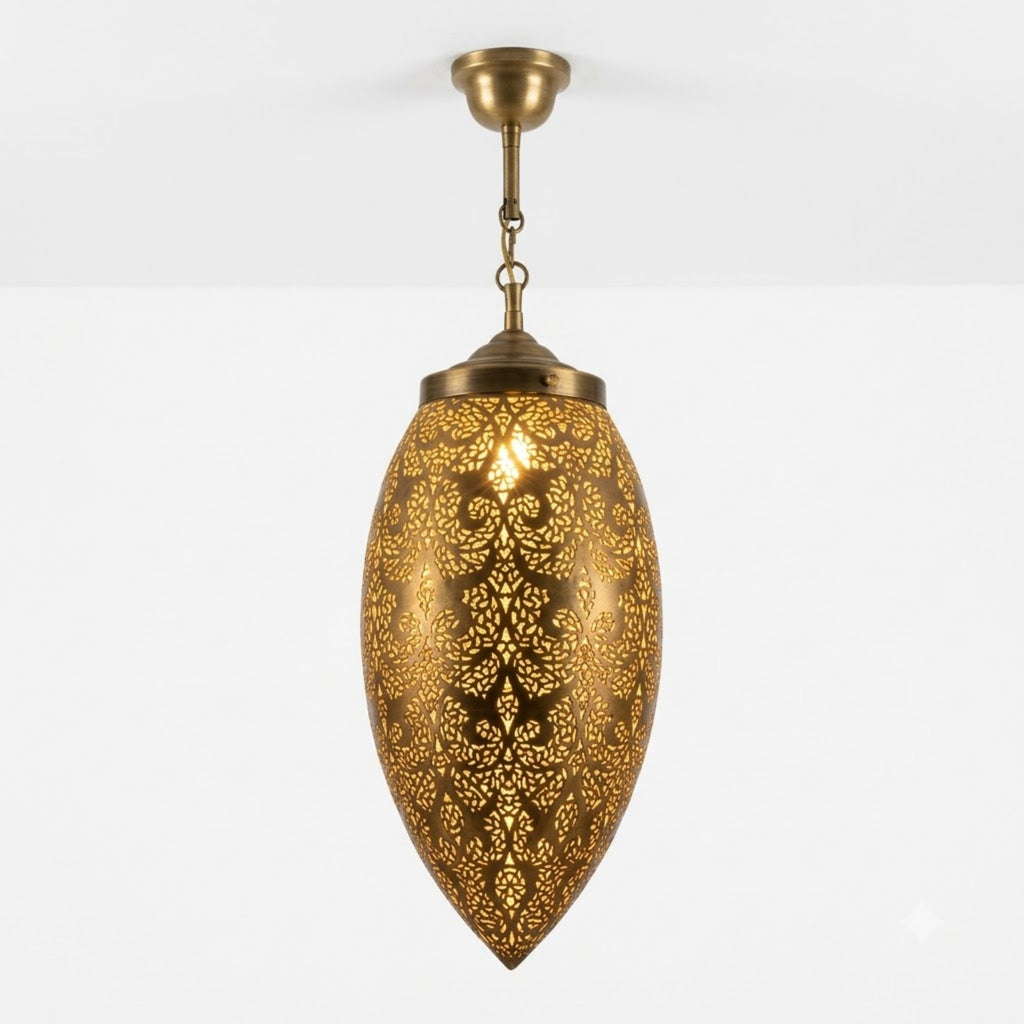 NEOMEDINA Moroccan teardrop filigree brass pendant light