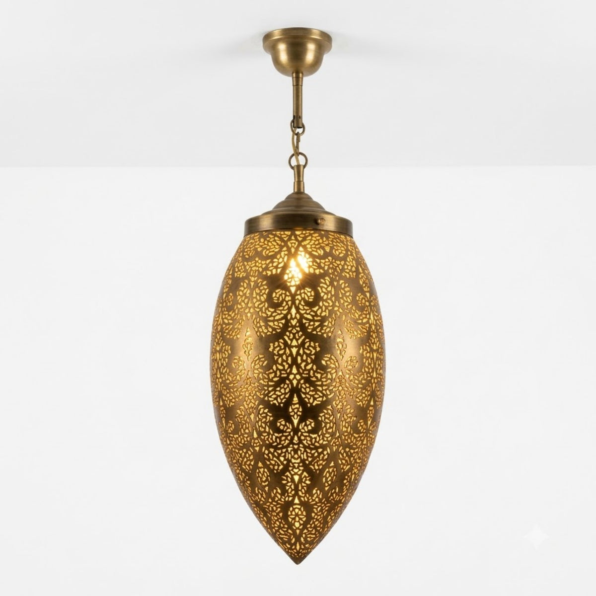 NEOMEDINA Moroccan teardrop filigree brass pendant light