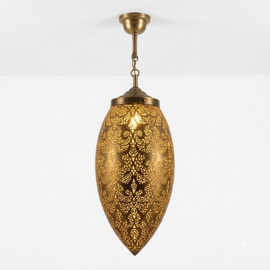 NEOMEDINA Moroccan teardrop filigree brass pendant light