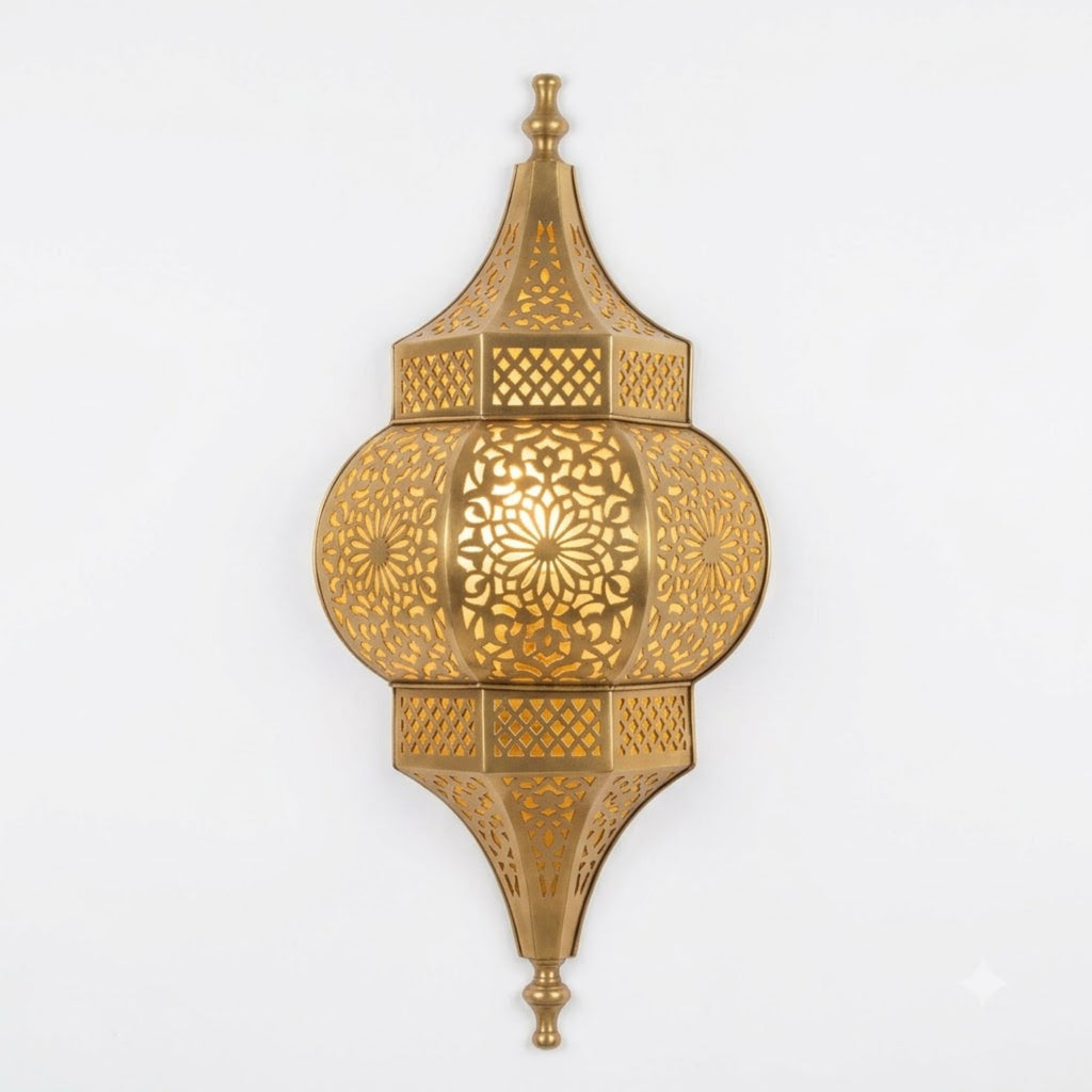 Floral Globe Lantern Moroccan wall sconce in a gold tone