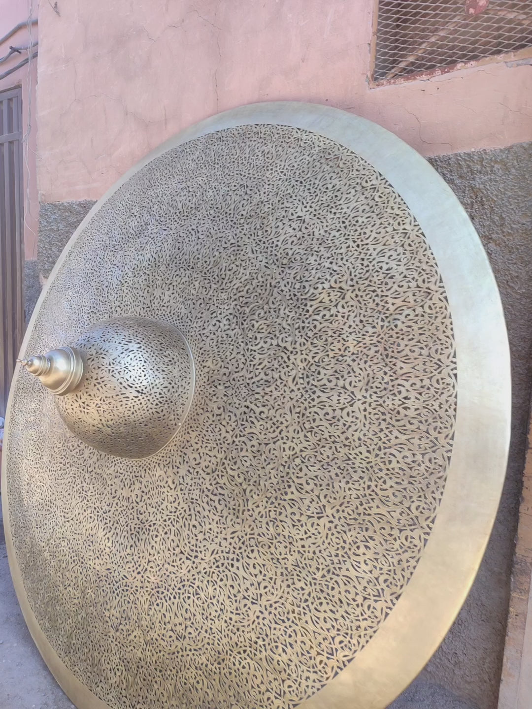 Large Moroccan filigree brass dish pendant product video