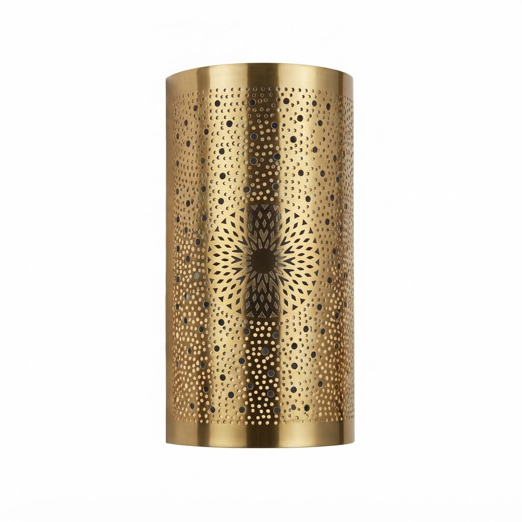 Front view of a curved brass wall sconce with two sunflower medallions on a white background