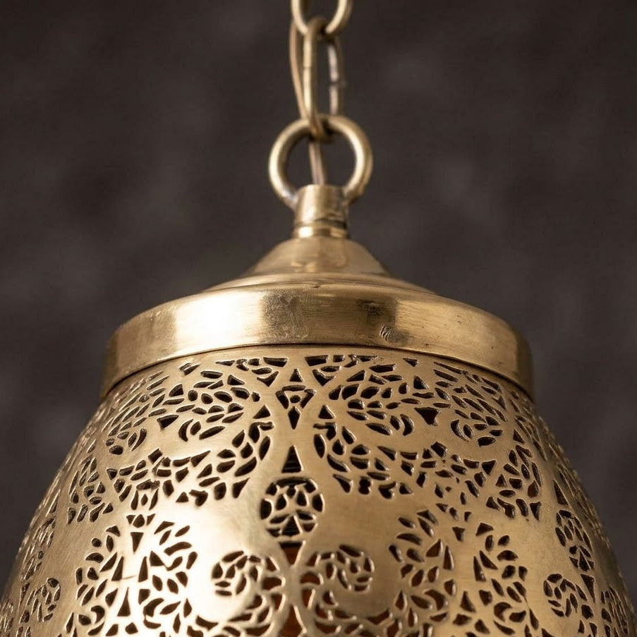 Moroccan Filigree Teardrop Pendant 50 cm with an elongated teardrop silhouette and filigree brass