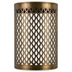 Front view of a curved Moroccan brass wall sconce with lattice perforations