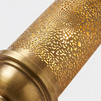 Moroccan Brass Lantern Pendant 70 cm with a tall cylindrical silhouette and pierced brass motifs