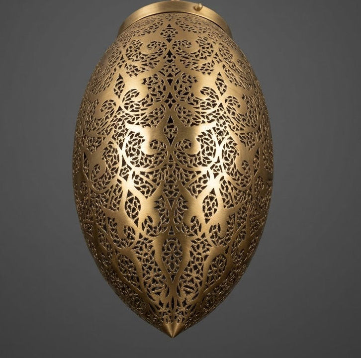 Moroccan Filigree Teardrop Pendant 50 cm with an elongated teardrop silhouette and filigree brass