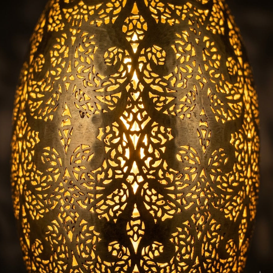 Moroccan Filigree Teardrop Pendant 50 cm with an elongated teardrop silhouette and filigree brass