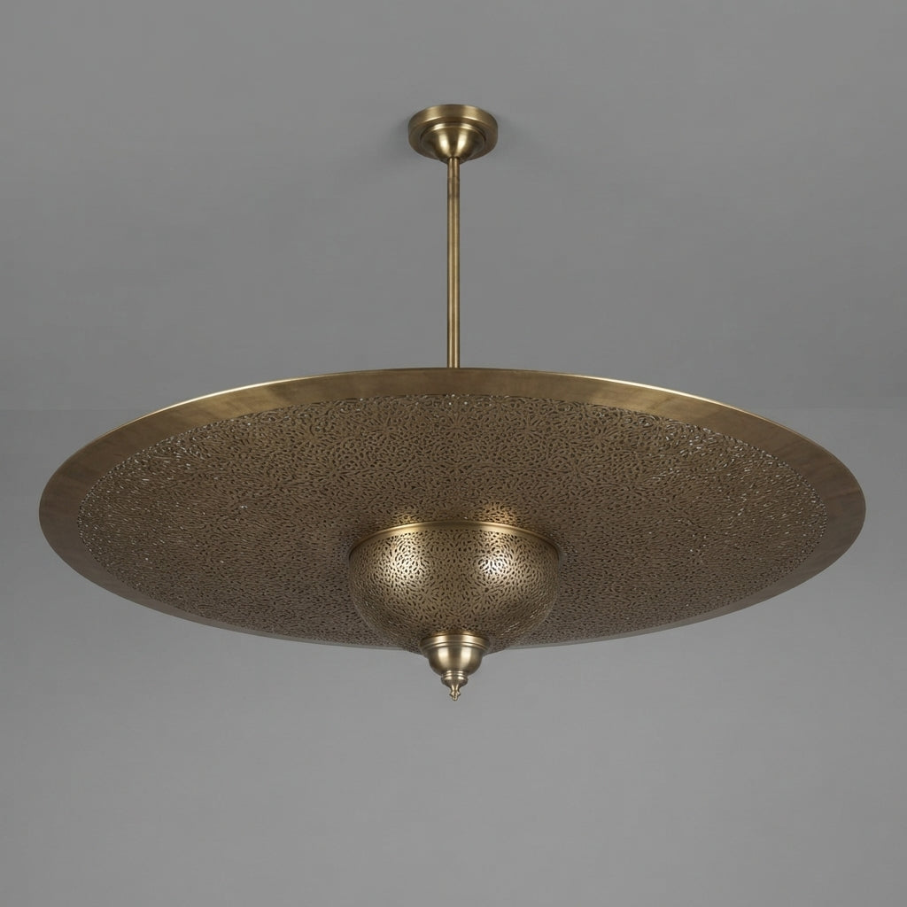 Large Moroccan Filigree Dish Pendant with a broad filigree brass dish